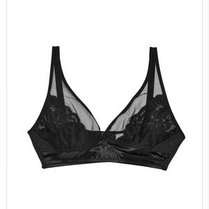 Fleur Du Mal Charlotte Bralette Black Lace Mesh Wireless Lingerie Bra 36B